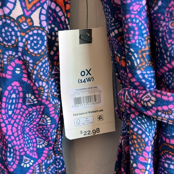 Terra & Sky Women's Boho Paisley  Shirred Mini Dress Plus Size 0X (14W) - Picture 12 of 14